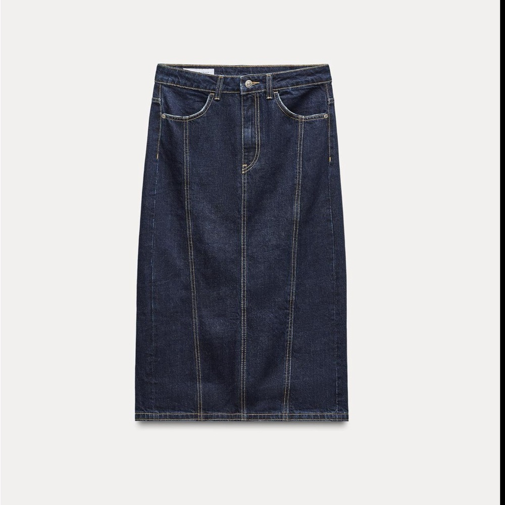 Zara TRF denim midi skirt